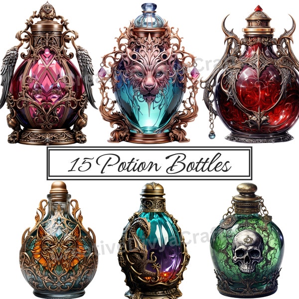 Magic Potion Bottle Clipart, Mystical png, Gothic Potion Clip Art, Dark Potion Bottles Printable, Apothecary Potion Bottles, Witches Potion