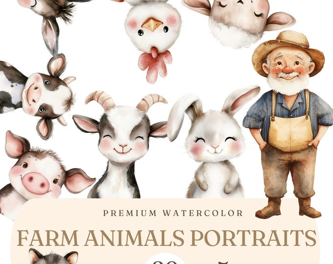 Farm Baby Animals PNG Bundle Clipart - Cute and Sweet Watercolor Farm ...