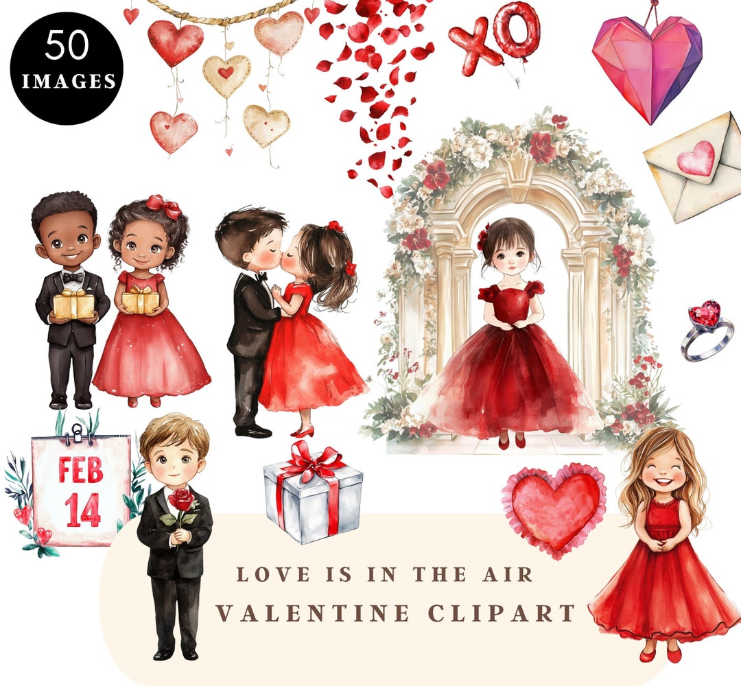 Cute Valentines Day Clipart Watercolor Valentine Clip Art Bundle Love ...