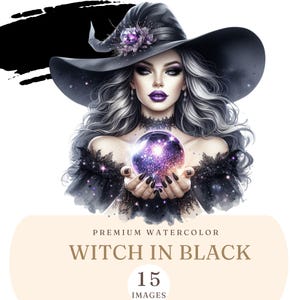 Aquarel halloween heks clipart-mooie zwarte heks-spooky gotische heks decor PNG-mystieke heks illustraties