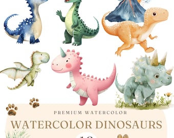 Watercolor Dinosaur Clipart, Baby Dinosaur, Dinosaur Nursery Decor, Dinosaur Baby Shower, Dino Birthday, Cute Dinosaur Prints, Colorful Dino