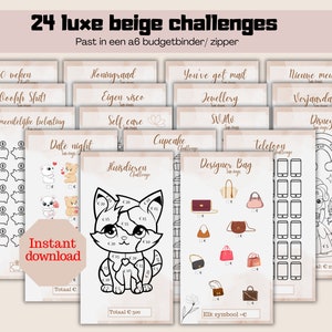 24 Luxurious beige challenges| cash stuffing | Download | a6 budget binder | Dutch| budgeting| savings method | envelope system