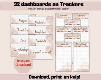32 Luxe beige dashboards en trackers| cash stuffing| Download| a6 budgetbinder| Nederlands| budgetteren| spaarmethode|enveloppensysteem