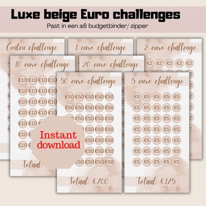 Conjunto de desafío euro beige de lujo|Relleno de efectivo| 50euros | 20euros | 10euros | 5euros | Descargar | Holandés
