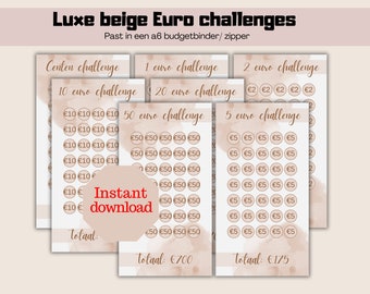 Luxe beige euro challenge set|Cash stuffing| 50 euro | 20 euro | 10 euro | 5 euro | Download | Nederlands