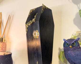 Nero e oro, portagioie decorativo a forma di bara, porta incantesimi, bara in miniatura