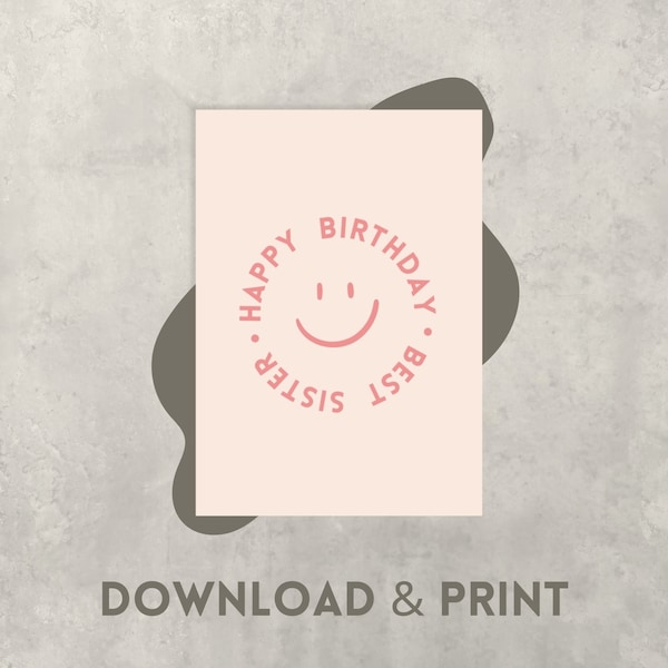 Druckbare Geburtstagskarte für Schwester "Happy Birthday Best Sister", einfache schlichte Karte zum Ausdrucken - Digitaler Download