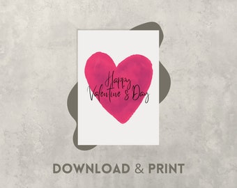 Valentinstag Karte "Happy Valentine's Day", druckbare Karte, Valentinstag Geschenk, Grußkarte zum Ausdrucken - Digitaler Download