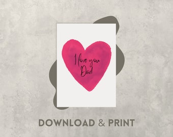 Carte de fête des pères « Je t’aime papa » - Cadeau de la fête des pères, pour papa, carte de vœux imprimable, carte postale pour impression - Téléchargement numérique