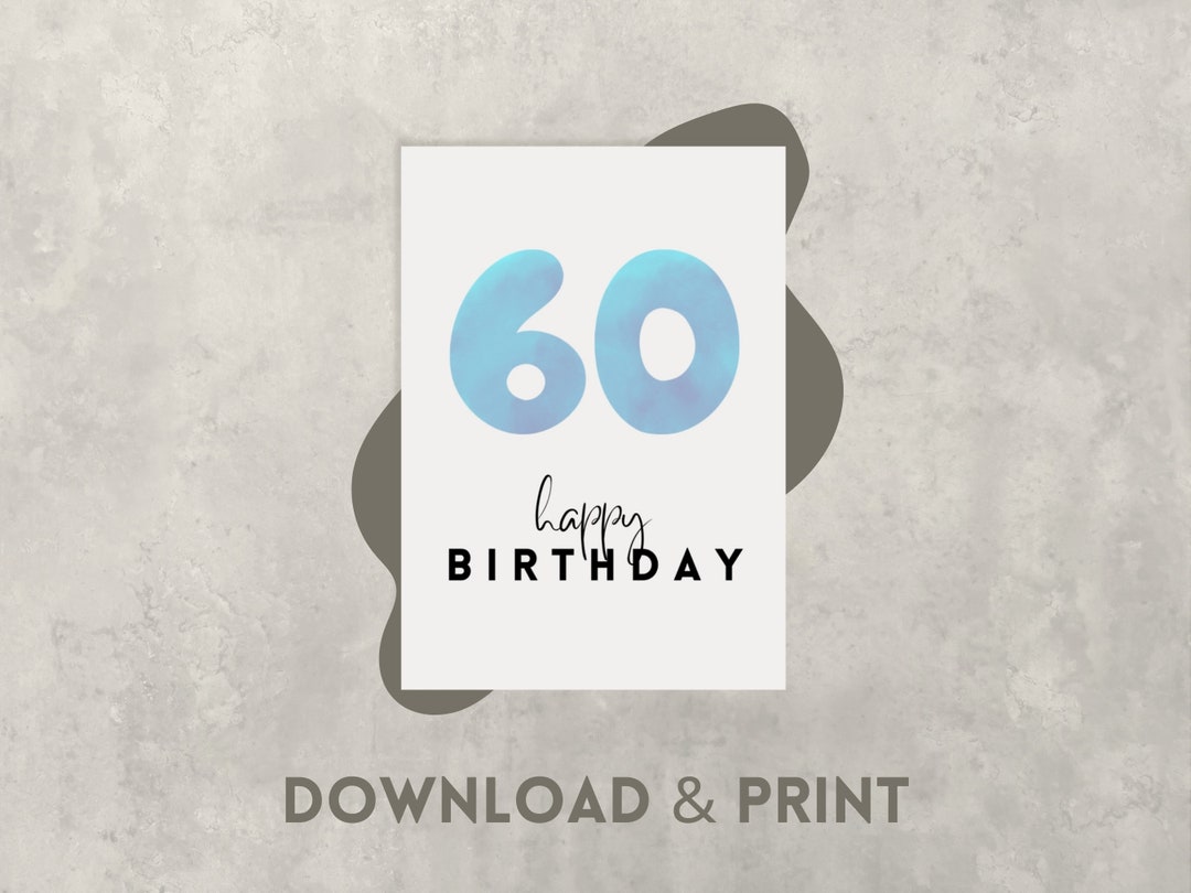 60th Birthday Card, Printable 60th Birthday Card, Simple Birthday Card ...