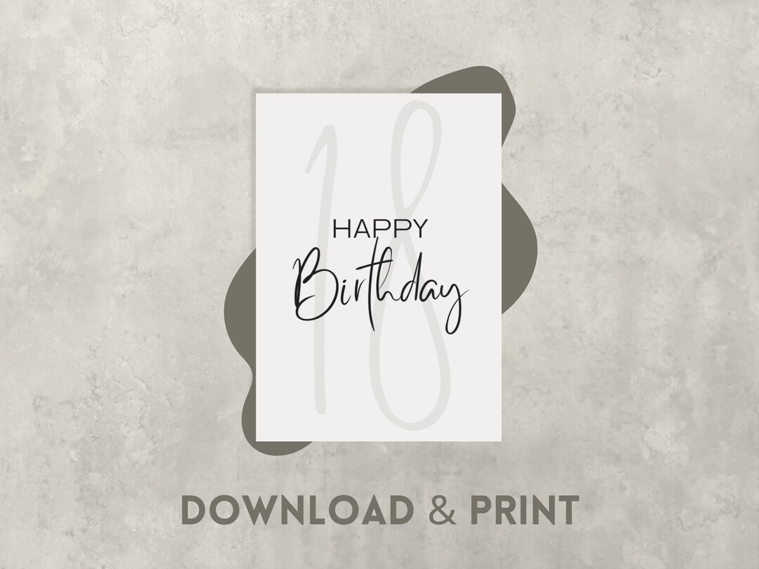 18th Birthday Card, Printable 18th Birthday Card, Simple Printable ...