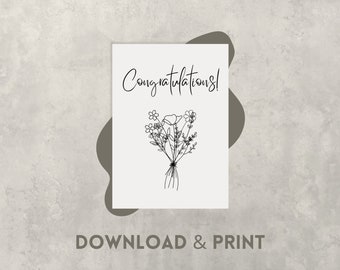 Glückwunschkarte "Congratulations", druckbare Gratulationskarte, schlichte Geburtstagskarte zum Ausdrucken - Digitaler Download