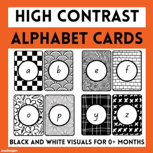 26 Alphabet High Contrast Karten Druckbare Schwarz-Weiß-sensorische Karten für Babys