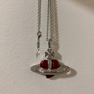 【正規品】Vivienne ロゴプレート レッド ナノ ハートオーブ ネックレス Vivienne Westwood ハート型オーブ Diamante Heart ネックレス