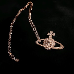 Vivienne Westwood Gold Necklace with Diamond Saturn Pendant