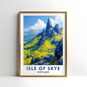 Impresión de viaje a la isla de Skye, Escocia, arte mural de naturaleza escocesa, ilustración, regalo de boda, descarga digital, póster imprimible