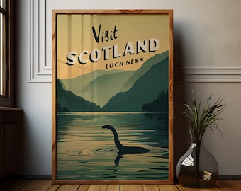 Vintage Loch Ness Monster Print: Scotland Travel Poster (Digital Download)