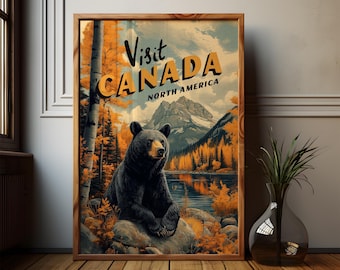 Canada Black Bear Print: Autumn Landscape, Wildlife Art (Digital Download)