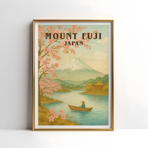 ヴィンテージ富士山日本ポスター：桜の風景（デジタルダウンロード）