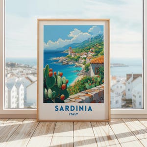 Sardinien Italien Reise Poster, Italienische Küstenlandschaft, druckbare Wandkunst, Illustrationskunst, Hochzeitsgeschenk, digitaler Download