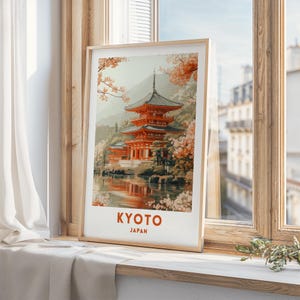 Kyoto Japan Travel Poster | Cherry Blossom Wall Art | Spring Japanese Temple Illustration | Digital Download | Kyoto Print