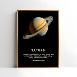 Póster de Saturno, Impresión de viajes espaciales, Póster con cita, Luna y estrellas, Arte mural minimalista moderno, Sistema solar, Descarga digital, Póster imprimible