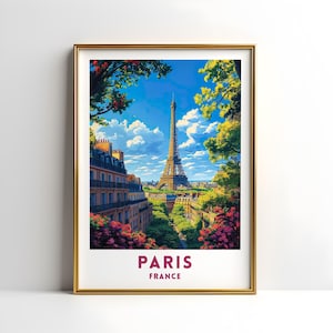 Impresión de viaje a París, Francia, Torre Eiffel, regalo para enamorados, arte mural romántico, ilustración, regalo de boda, descarga digital, póster imprimible