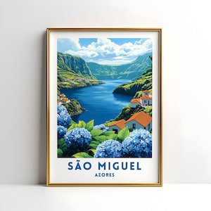 Azoren Insel Sao Miguel Reise Poster, Portugal, Illustration, Hochzeitsgeschenk, digitaler Download, druckbares Poster