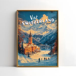 St Moritz Switzerland Vintage Ski Poster: Swiss Mountain Travel Print (Digital Download)