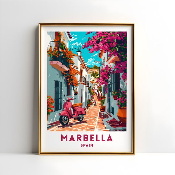 Marbella Travel Poster, Illustration Art, Spanish Wall Art, Spain Print, Vacation, Dream, Home Decor, Adventure Gift, Wedding Gift UNFRAMED