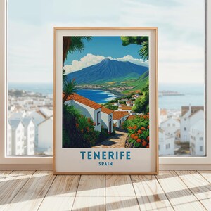 Póster de viaje de Tenerife / Arte mural de las Islas Canarias / Impresión de playa tropical / Decoración costera de España / Océano Atlántico / Descarga digital