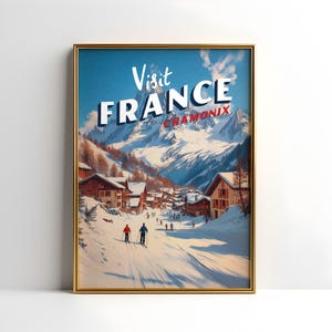 Frankreich Chamonix Ski Resort Vintage Reise Druck, Französische Alpen Berge Wandkunst, Illustration, Kunstwerk, digitaler Download, druckbares Poster