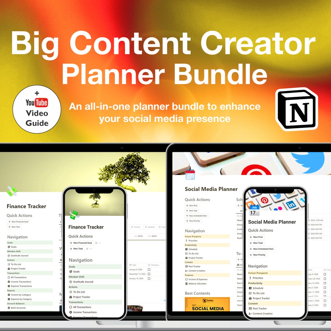 Notion Template Bundle: Ultimate Content Creator & Finance Planner ...