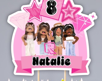 Décoration de gâteau personnalisée Roblox pour filles : anniversaire de joueur rose (téléchargement numérique)