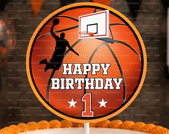 Basketball Theme Cake Topper, Sports Birthday Party Decor, Slam Dunk, Printable Basketball Topper, 1st Birthday Basketball Theme