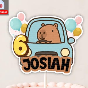 DIGITAL FILE Not Physical item, Capybara Cake Topper – Car Theme with Balloons – for 6-9” Cakes