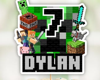 Personalized Minecrafter Cake Topper: Gamer Birthday Party (Digital File)