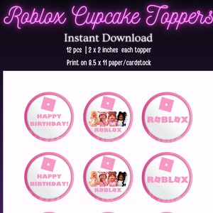 Decorazioni per cupcake rosa di compleanno Roblox (file digitale)