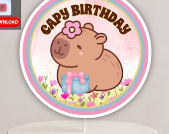 Capybara Birthday Cake Topper, Kids Party Decor (Digital Download)