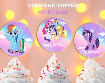 Unicorn Cupcake Toppers, My Little Pony Cupcake Toppers, Digital file, Instant Download, 2x2 inches