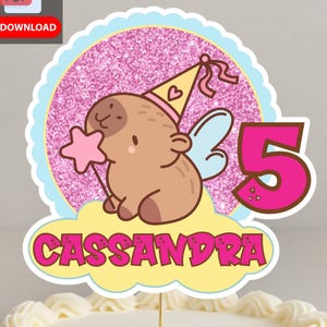DIGITAL FILE Not Physical Item Capybara Cake Topper – Printable Birthday Decoration – Add Name & Age – Kawaii Party Decor for Girls