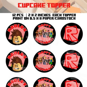 Roblox Cupcake Toppers, Roblox Birthday Topper, Gamer Cupcake Topper, Themed Party, Birthday Favor,  Instant download, Printable, 2x2 inches