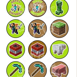 Green and Brown Minecrafter Cupcake Topper, Gamer Toppers, Birthday Topper, Digital, Instant Download, PNG, PDF file