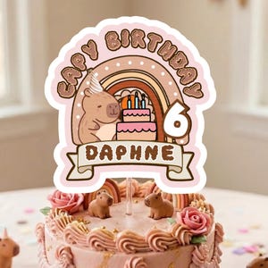 Adorno personalizado para tarta de cumpleaños con diseño de capibara: Decoración imprimible para fiestas (archivo digital)