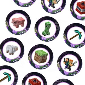 Purple Minecrafter Cupcake Topper, Gamer Toppers, Birthday Topper, Digital, Instant Download, PNG, PDF file