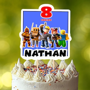 DIGITAL FILE not Physical item Roblox Cake Topper Printable – Custom Name & Age – good for 6-9 Inch Cake – Roblox Birthday Party Decor