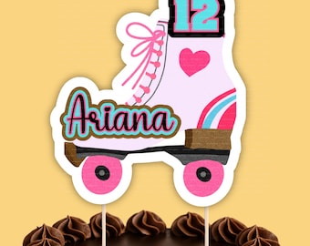 Custom Roller Skate Cake Topper – Personalized Name, Age Birthday Decoration (Digital File)