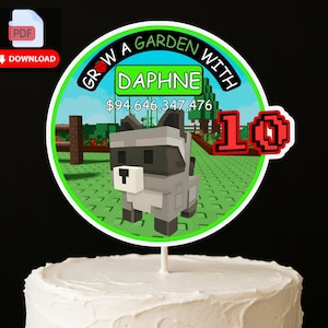 DIGITAL FILE not Physical item - Grow a Garden Cake Topper - Custom Name & Age - good for 5 to 9 Inch Cakes, Raccoon