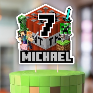 DIGITAL FILE not Physical item Minecrafter TNT Cake Topper | Custom Name & Age | Minecrafter Birthday Party Decor | Fits 6-9&quot; Cake!