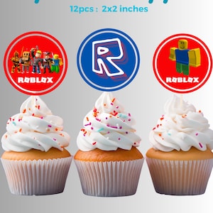 Roblox Cupcake Toppers, Blue, Red, Roblox Birthday Topper, Gamer Cupcake Topper, Themed Party, Birthday Favor, Printable, 2x2 inches